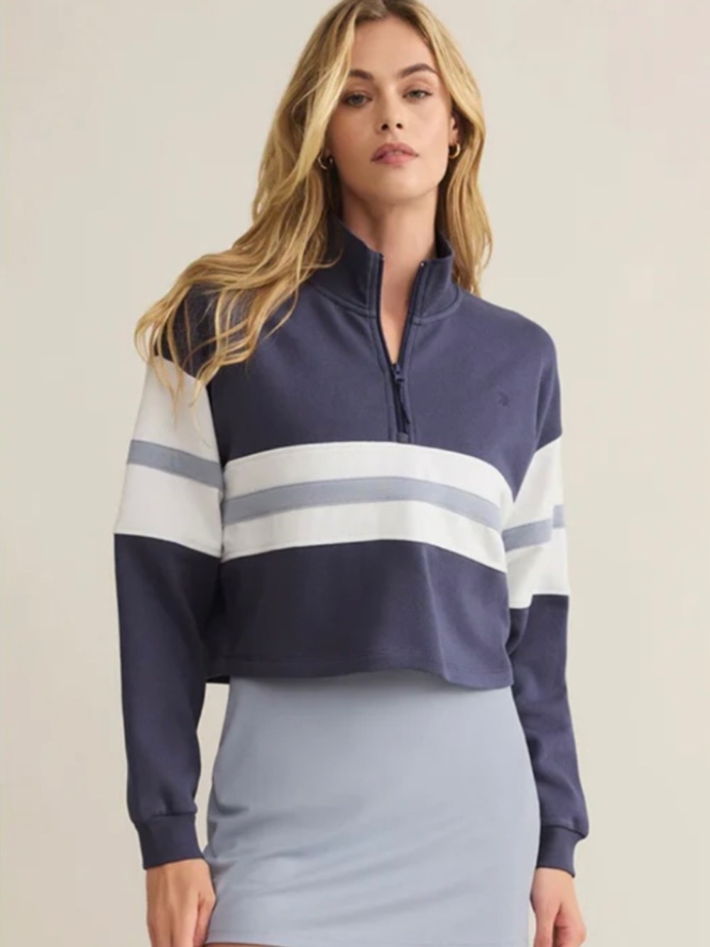 NWOT Z Supply All Day Rugby Top Worn Blue Long Sleeved Cropped Collared Large